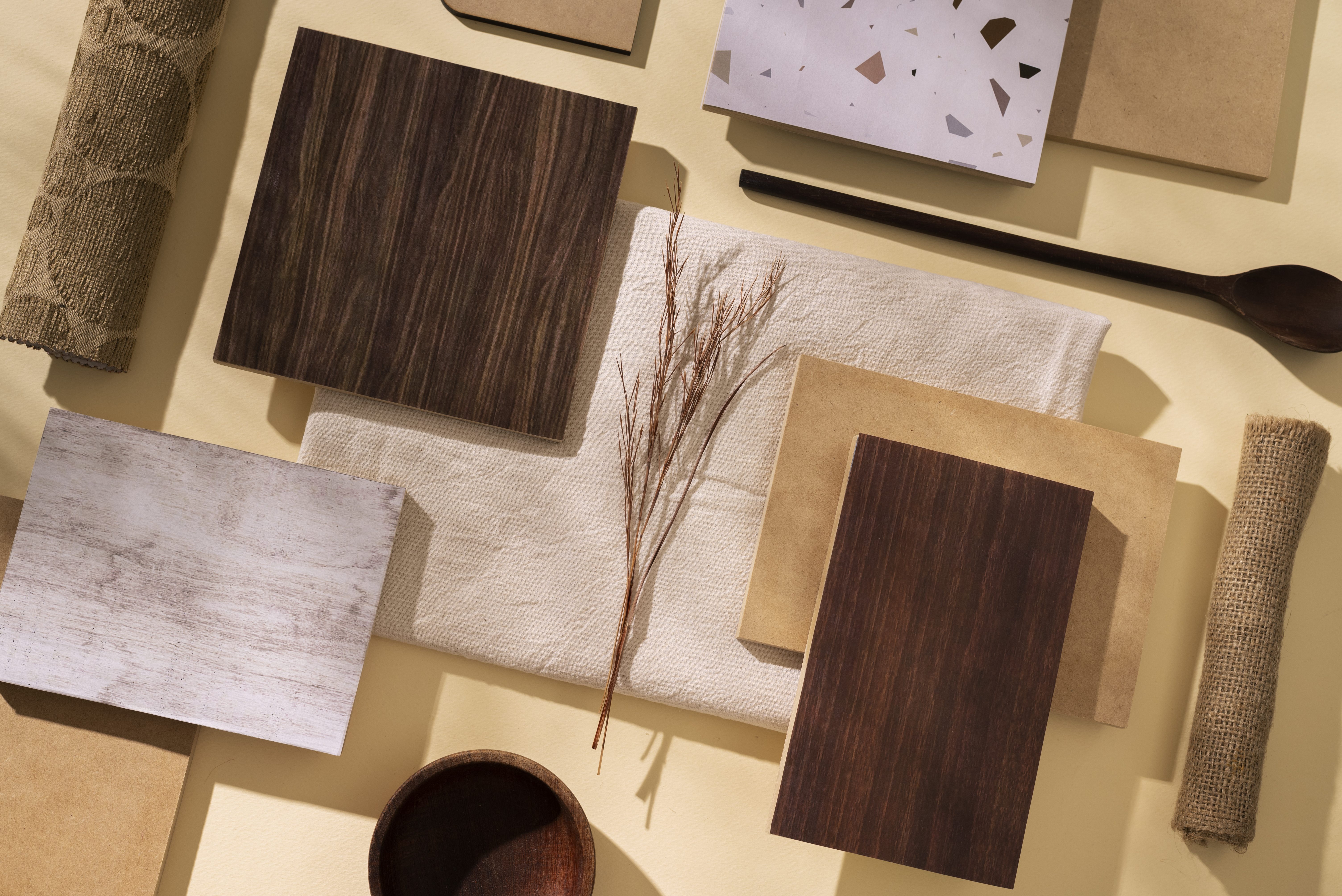 Moodboard con Fenix, Melaminico, HPL, Laminam, Melaminico e cannettato